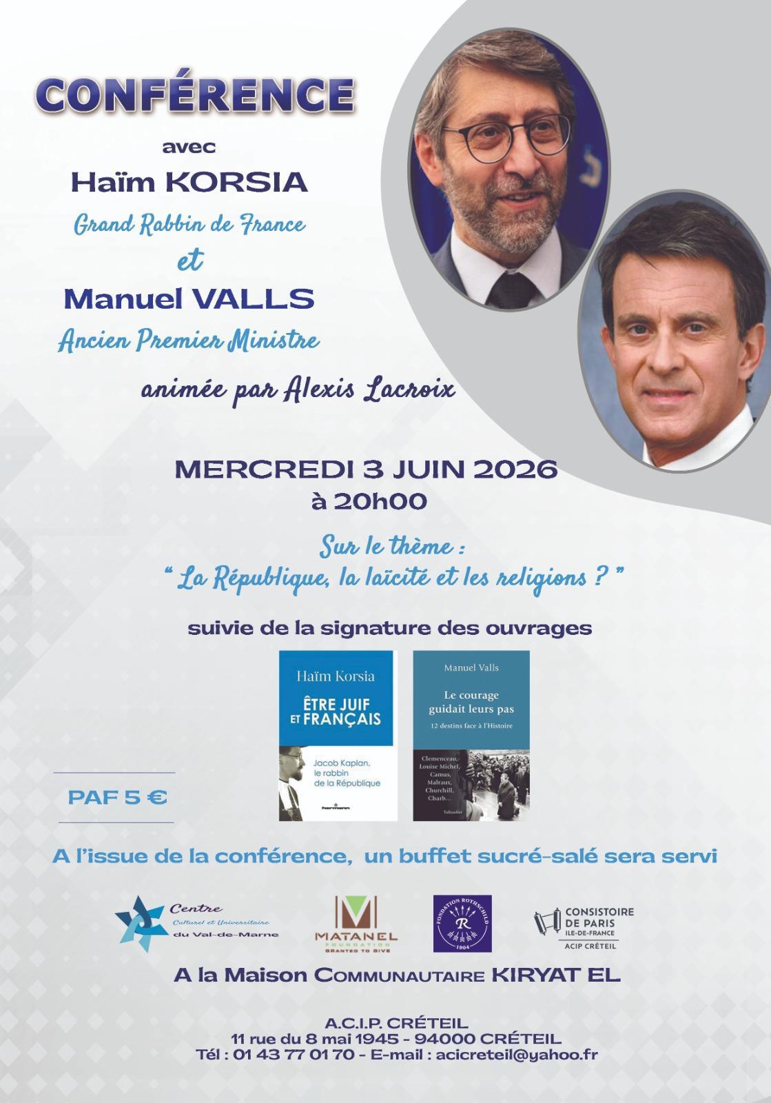 Créteil - Conférence Haïm Korsia et Manuel Valls