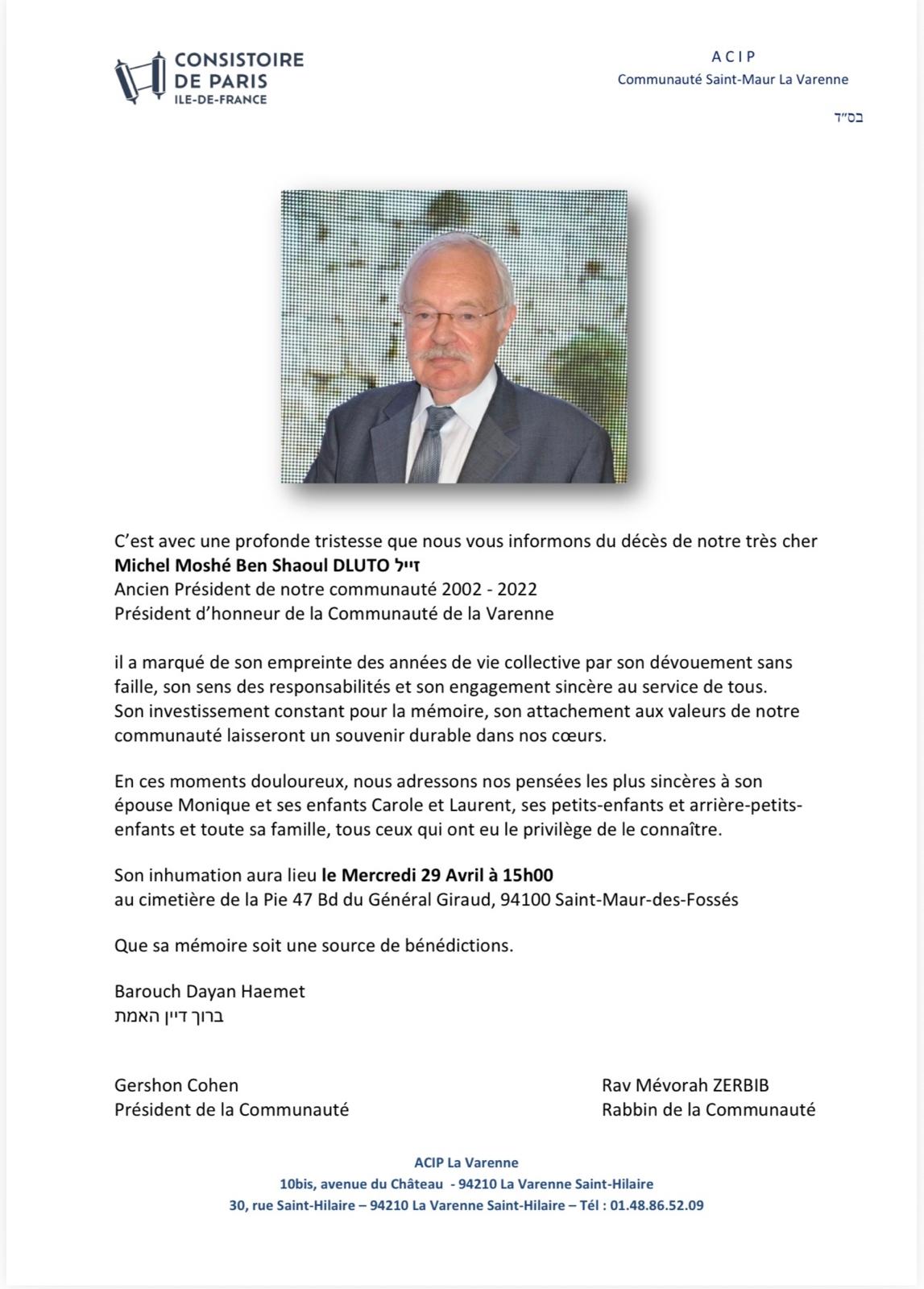 La Varenne - Décès de Michel Dluto